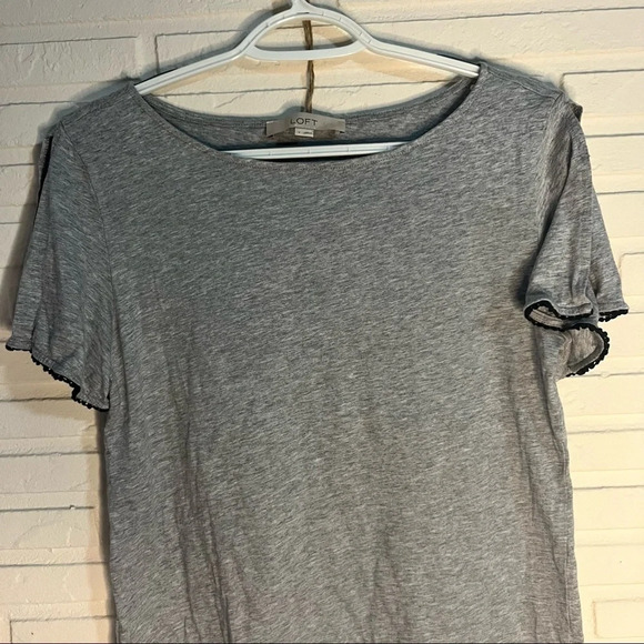 Loft Heather gray short split sleeve lace trim T-shirt - Picture 2 of 7